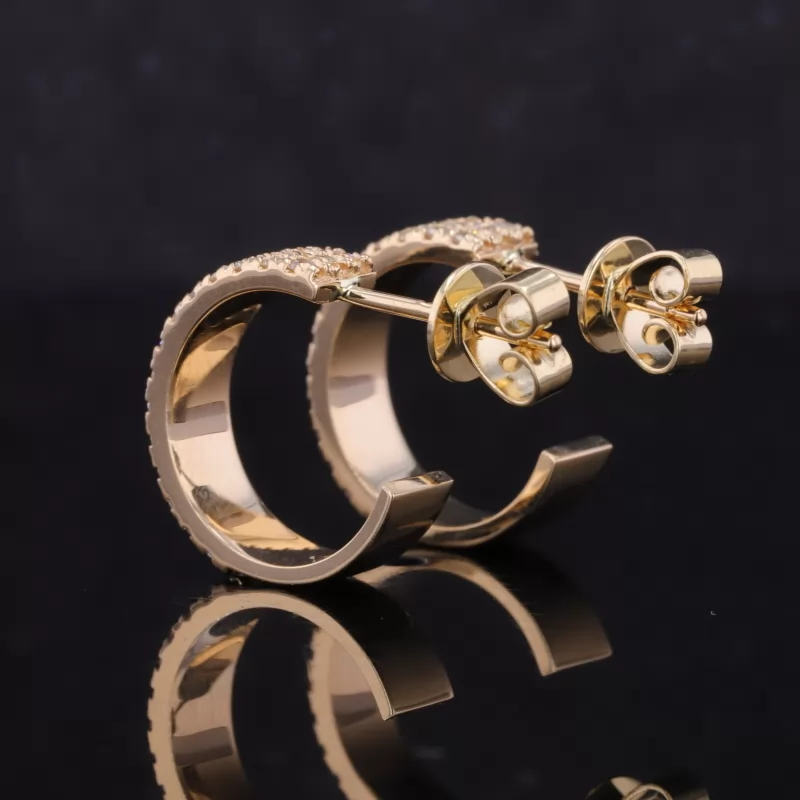1mm Round Brilliant Cut Moissanite 14K Gold Diamond Earrings