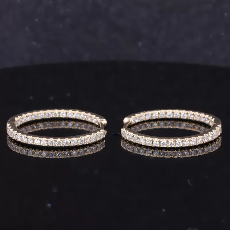 1.7mm Round Brilliant Cut Moissanite 10K Rose Gold Hoop Diamond Earrings