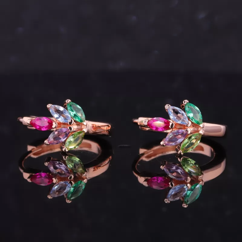 2×4mm Marquise Cut Colours Lab Gemstones S925 Sterling Silver Diamond Earrings