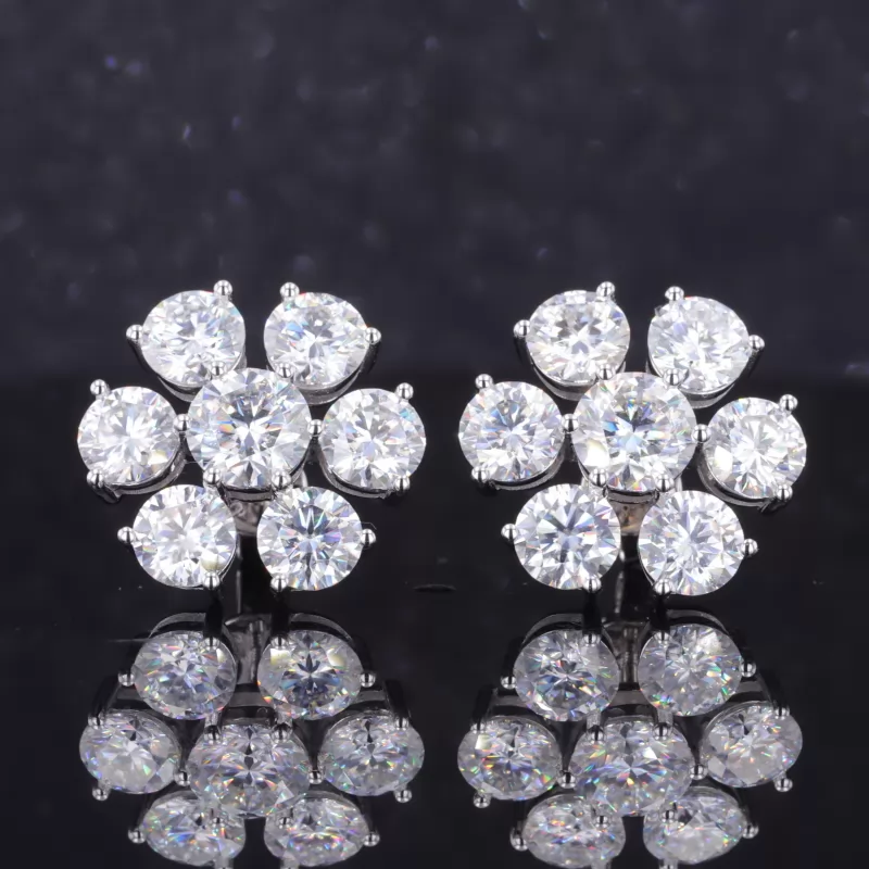 6mm Round Brilliant Cut Moissanite 18K White Gold Diamond Stud Earrings