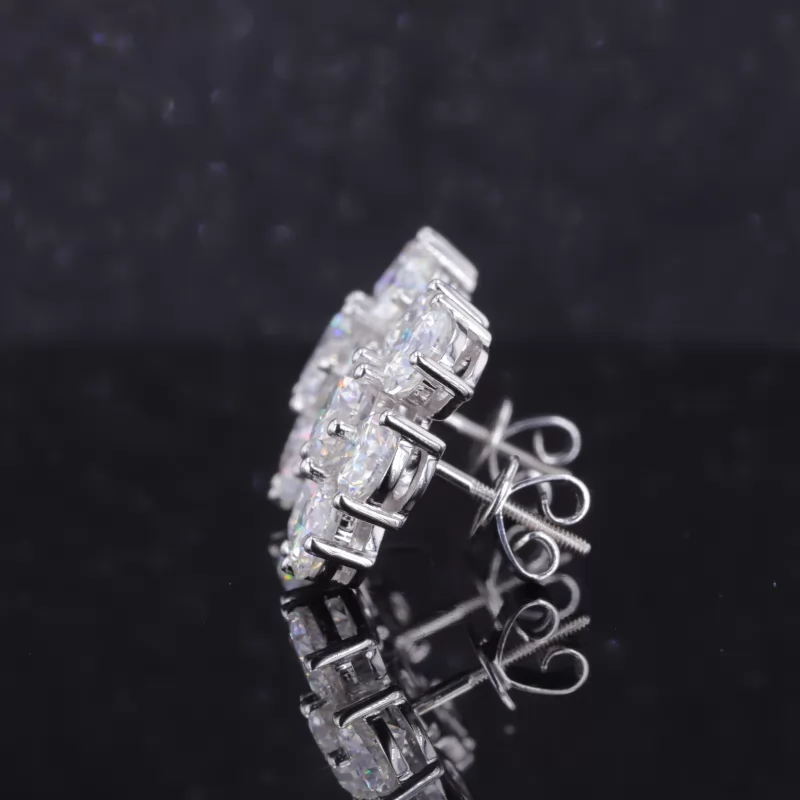 6mm Round Brilliant Cut Moissanite 18K White Gold Diamond Stud Earrings