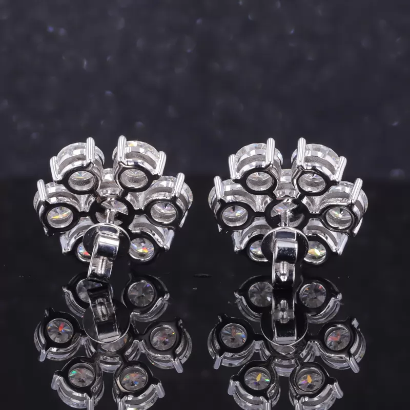 6mm Round Brilliant Cut Moissanite 18K White Gold Diamond Stud Earrings