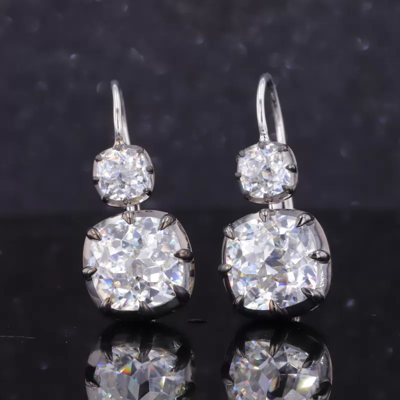 9×9mm Cushion Cut Moissanite S925 Sterling Silver Drop Dangle Diamond Earrings