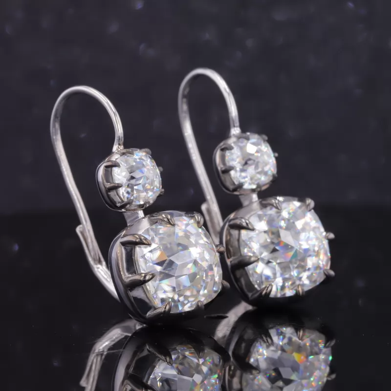 9×9mm Cushion Cut Moissanite S925 Sterling Silver Drop Dangle Diamond Earrings