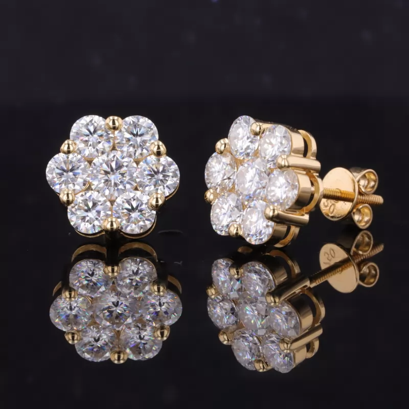 4mm Round Brilliant Cut Moissanite Diamond 18K Yellow Gold Diamond Stud Earrings