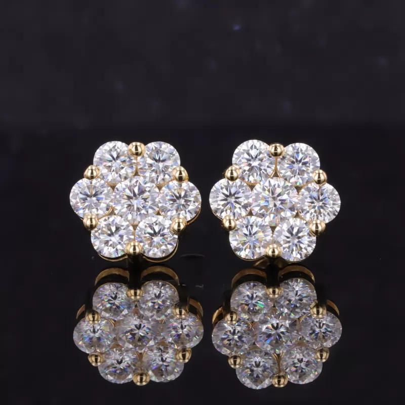 4mm Round Brilliant Cut Moissanite Diamond 18K Yellow Gold Diamond Stud Earrings