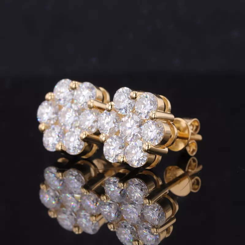 4mm Round Brilliant Cut Moissanite Diamond 18K Yellow Gold Diamond Stud Earrings