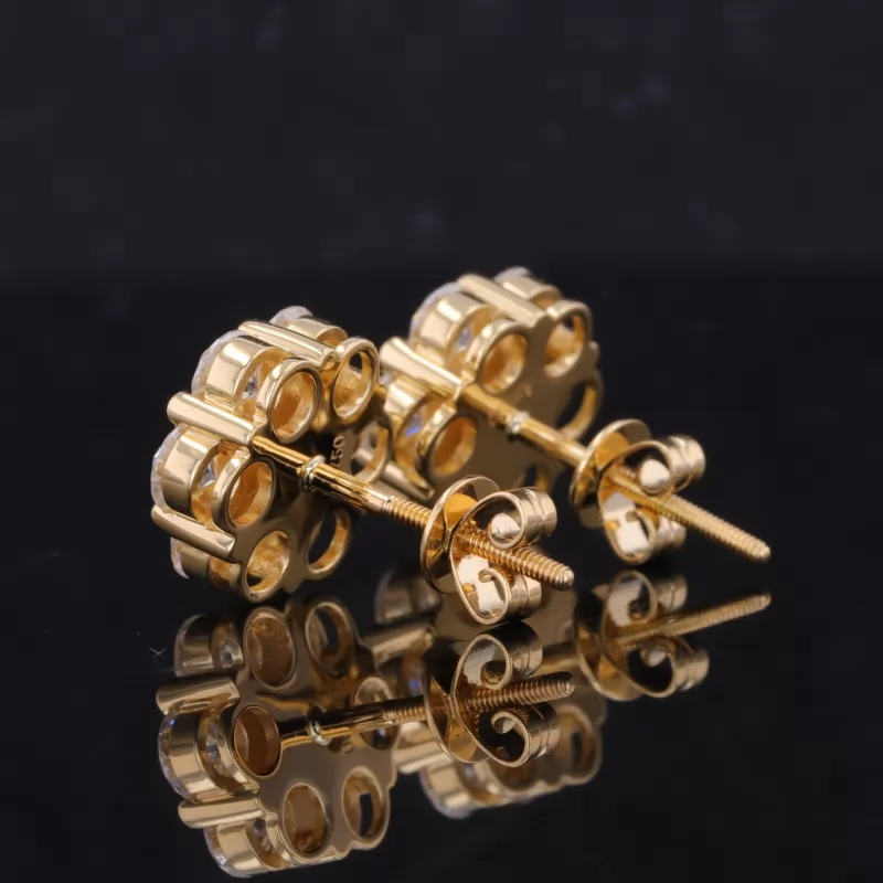 4mm Round Brilliant Cut Moissanite Diamond 18K Yellow Gold Diamond Stud Earrings