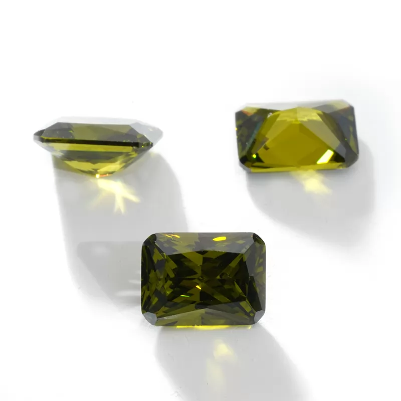 Octagon Princess Cut Peridot Color Cubic Zirconia