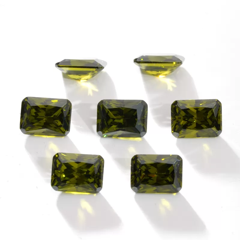 Octagon Princess Cut Peridot Color Cubic Zirconia