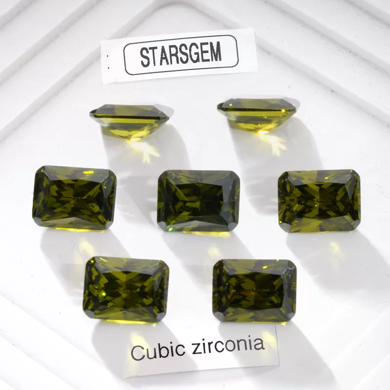 Octagon Princess Cut Peridot Color Cubic Zirconia