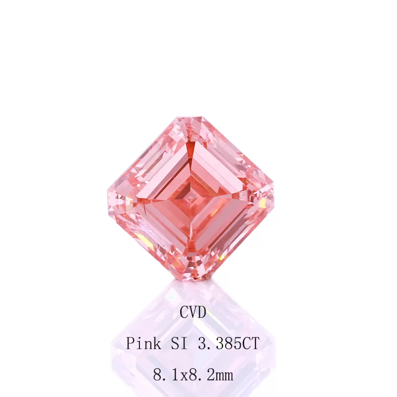 Asscher Cut Pink Color 3.385ct CVD Lab Grown Diamond