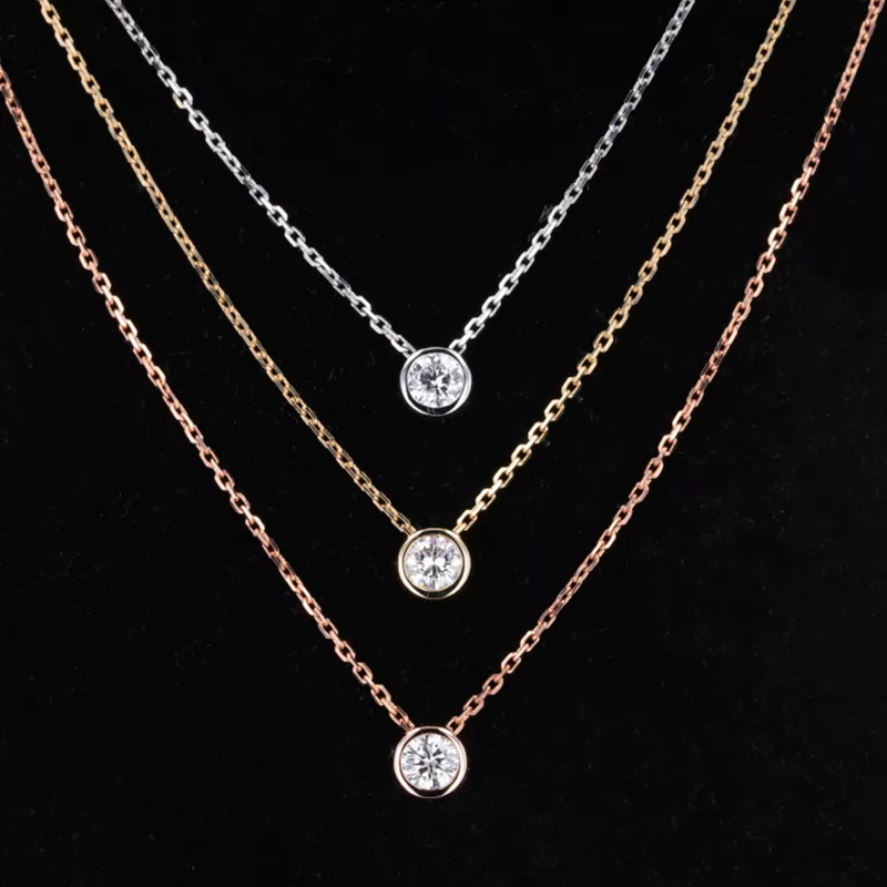 4mm Round Brilliant Cut Moissanite Bezel Set 18K Gold Diamond Necklaces