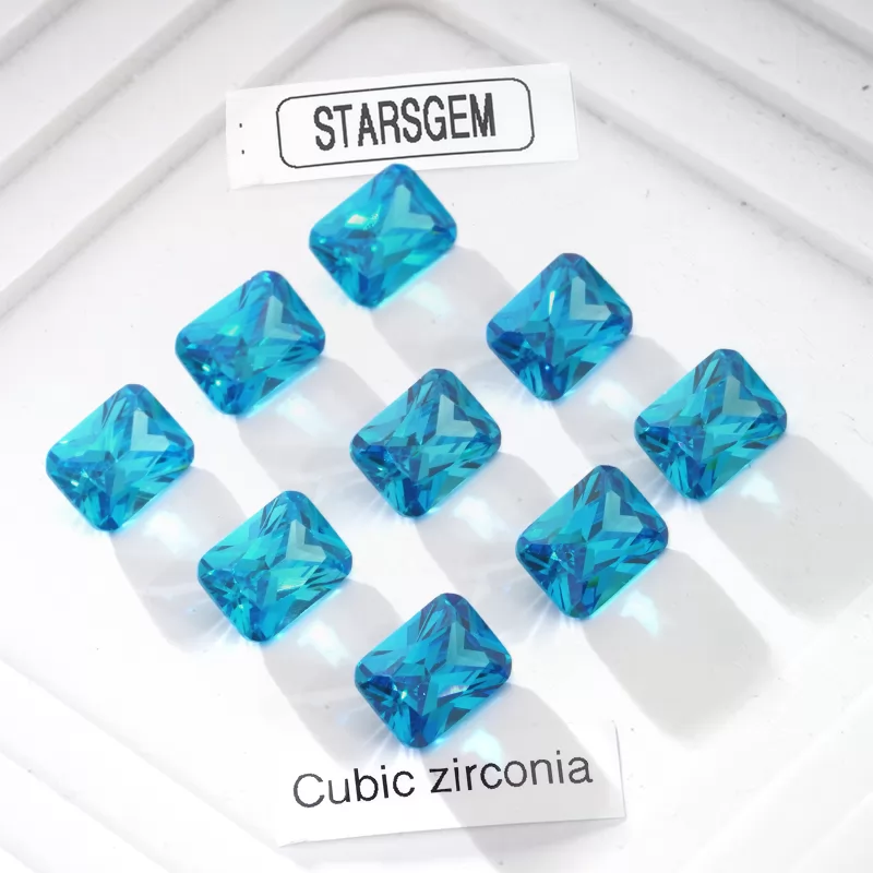 Octagon Princess Cut Aqua Blue Color Cubic Zirconia