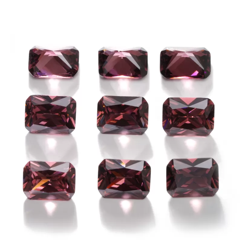 Octagon Princess Cut Rhodonite Color Cubic Zirconia