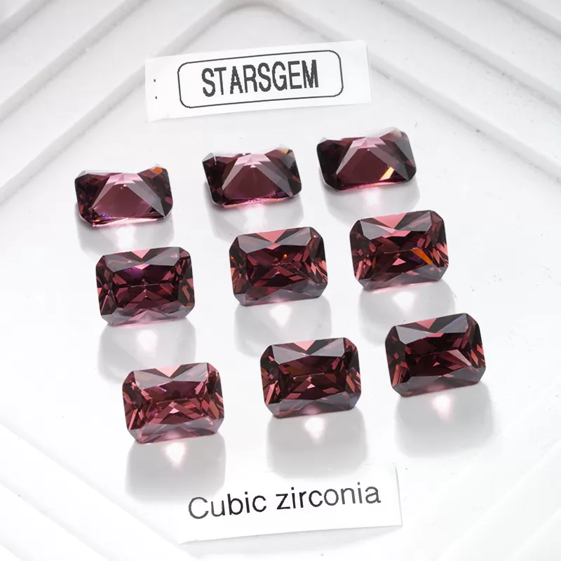Octagon Princess Cut Rhodonite Color Cubic Zirconia