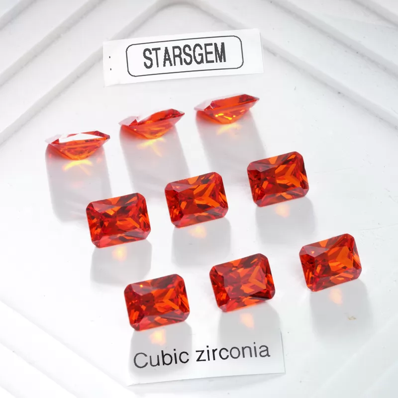 Octagon Princess Cut Dark Orange Color Cubic Zirconia