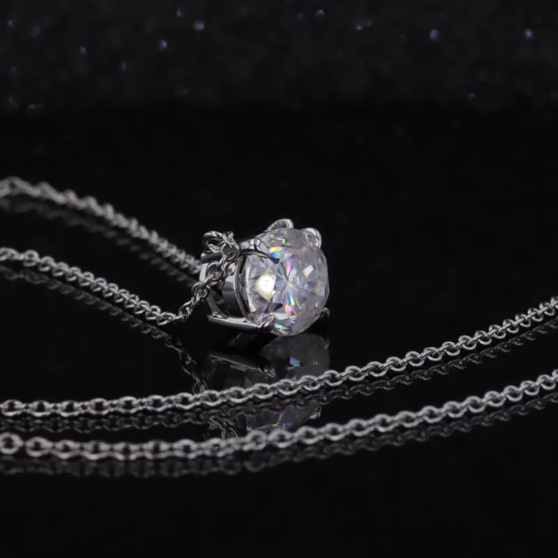 7×9mm Oval Cut Moissanite Diamond 14K White Gold Pendant Necklace