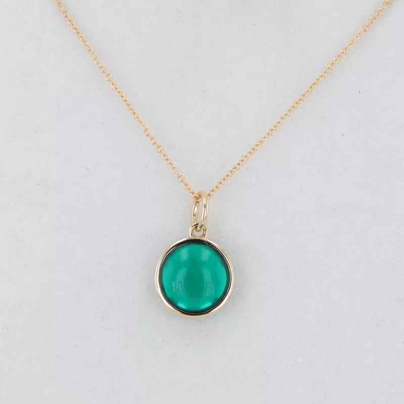 10mm Round Shape Colombia Color Lab Gemstone Bezel Set 14K Gold Diamond Pendant Necklace