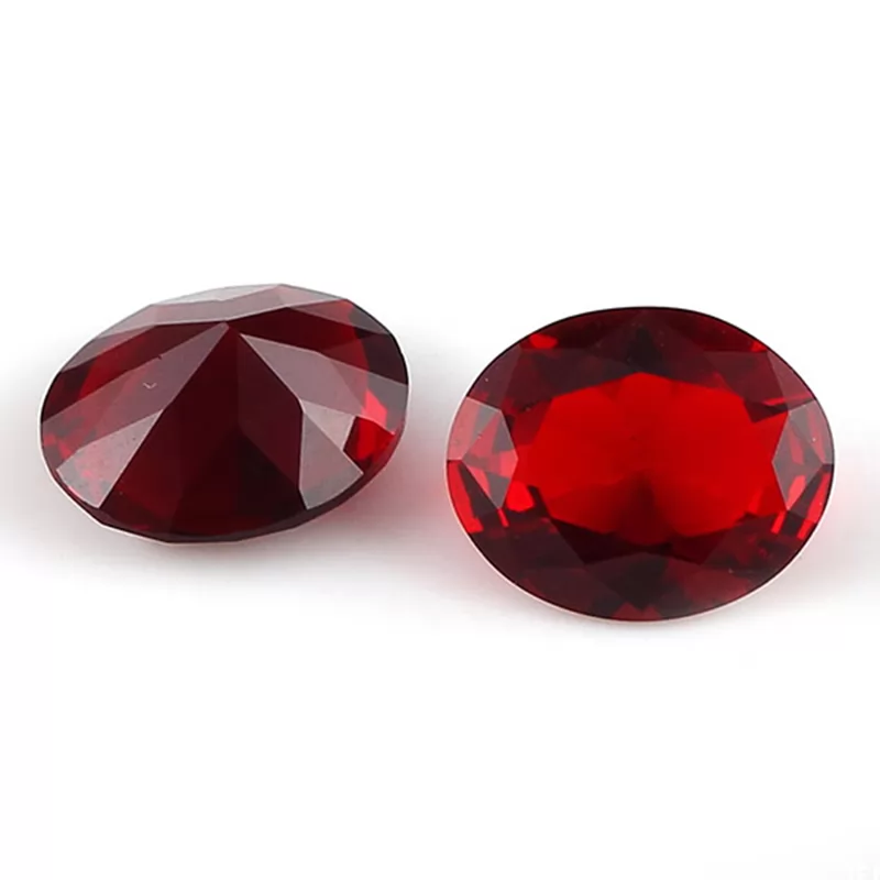 Oval Cut Dark Red Color Glass