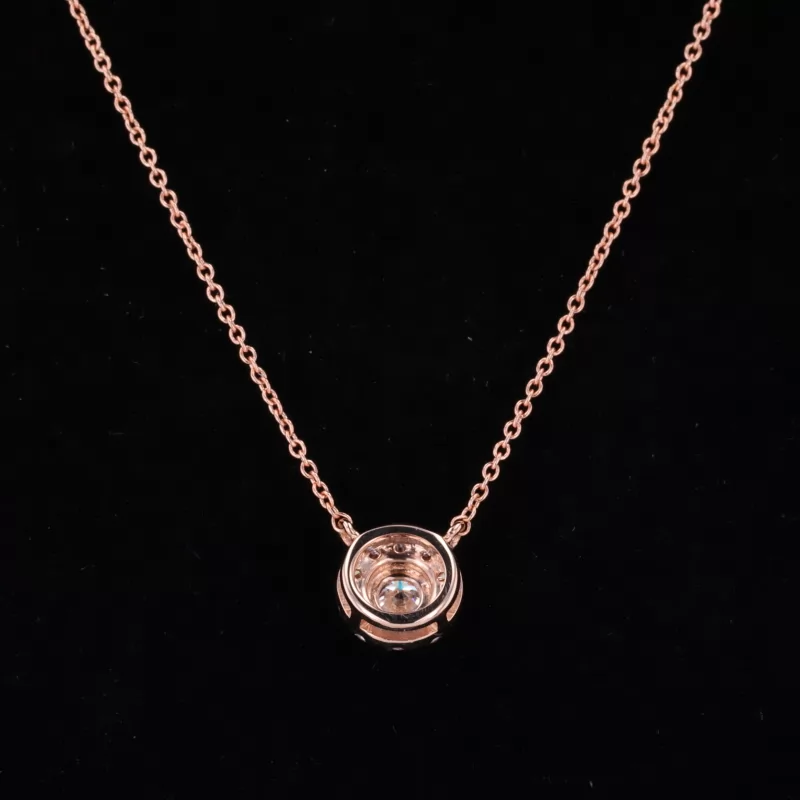 4mm Round Brilliant Cut Moissanite Halo Set 14K Solid Rose Gold Diamond Pendant Necklace