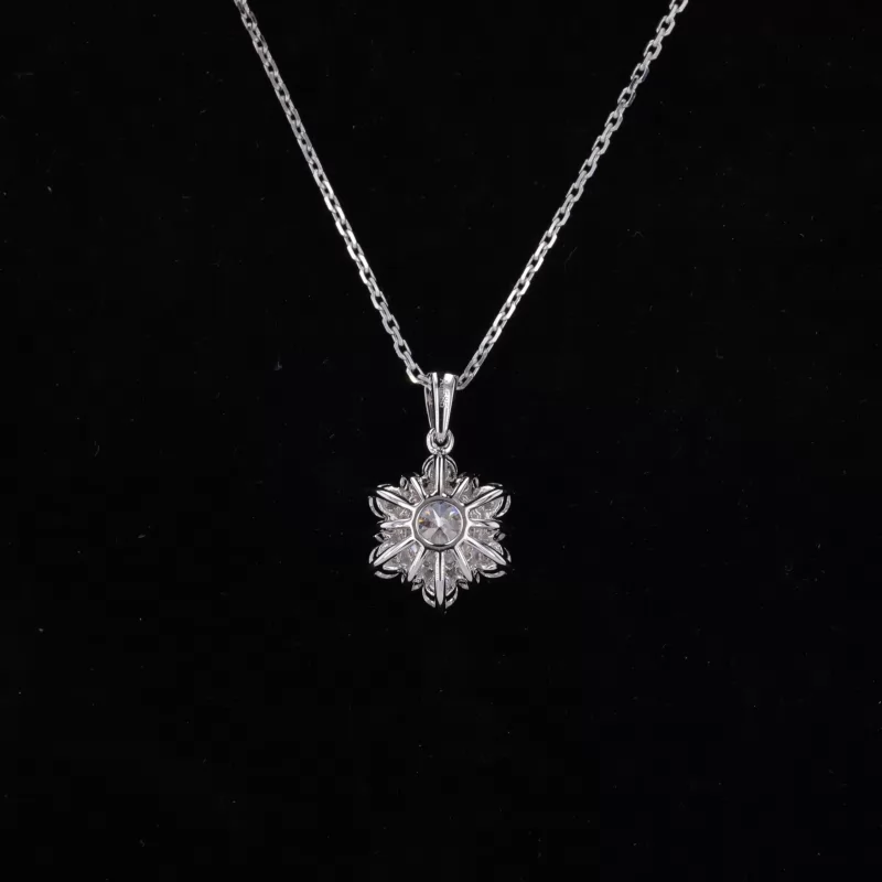 6.5mm Round Brilliant Cut Moissanite Halo Set 14K White Gold Diamond Pendant Necklace