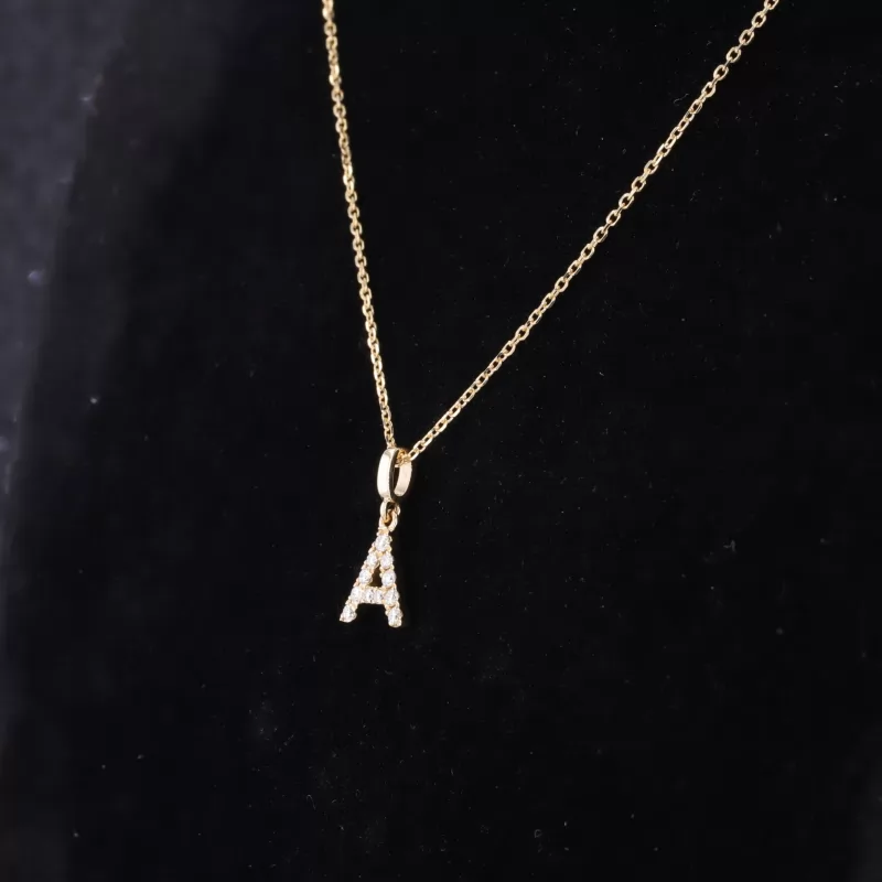1.4mm Round Brilliant Cut Moissanite Diamond 14K Gold letter Pendant Necklace