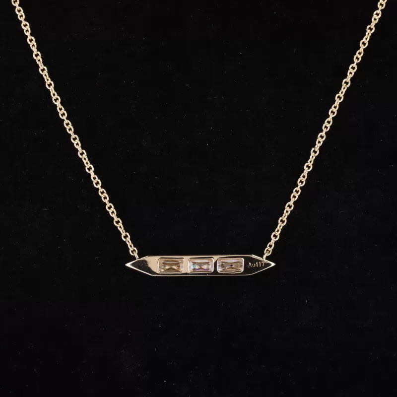 2×4mm Rectangle Princess Cut Moissanite Diamond 10K Gold Pendant Necklace