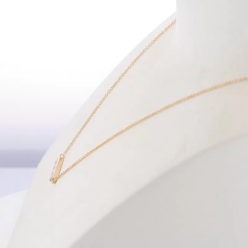 2×4mm Rectangle Princess Cut Moissanite 10K Yellow Gold Diamond Pendant Necklace