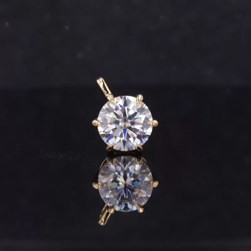 9mm Round Brilliant Cut Moissanite 18K Yellow Gold Diamond Pendant