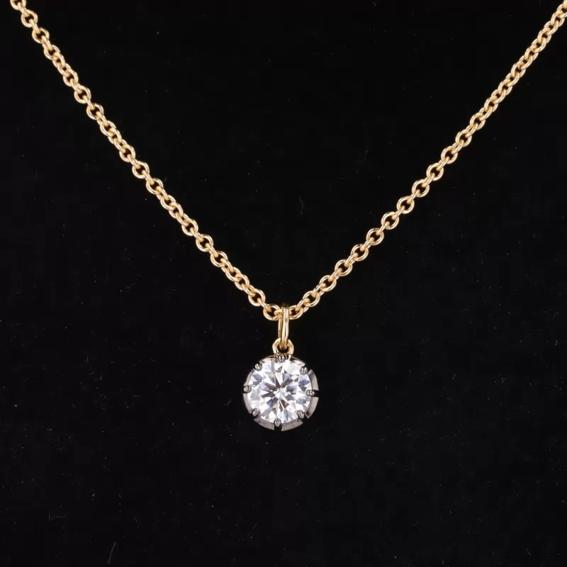 6.5mm Round Brilliant Cut Moissanite 18K Gold Diamond Pendant Necklace