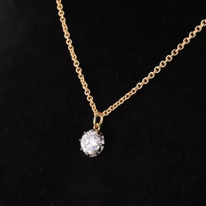 6.5mm Round Brilliant Cut Moissanite 18K Yellow Gold Diamond Pendant Necklace