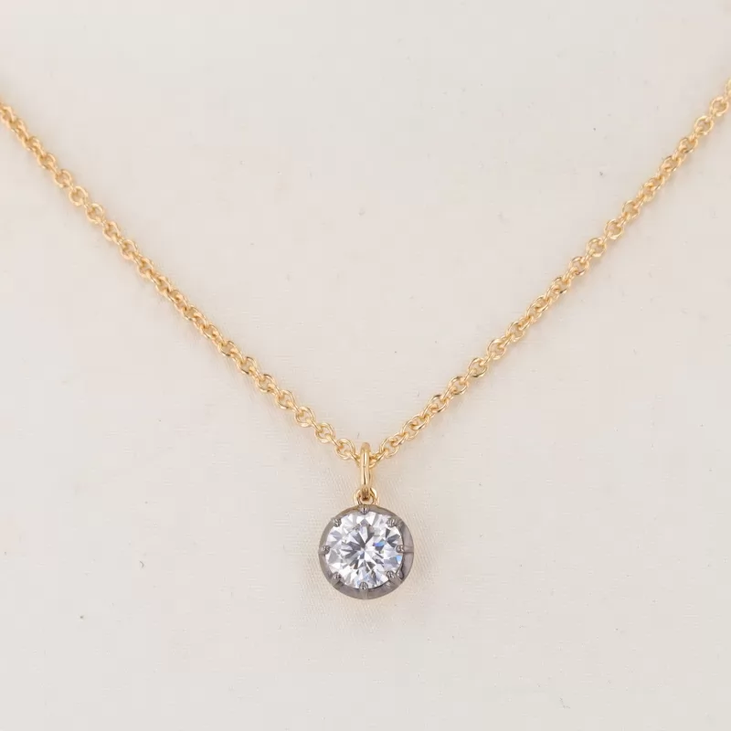 6.5mm Round Brilliant Cut Moissanite 18K Yellow Gold Diamond Pendant Necklace