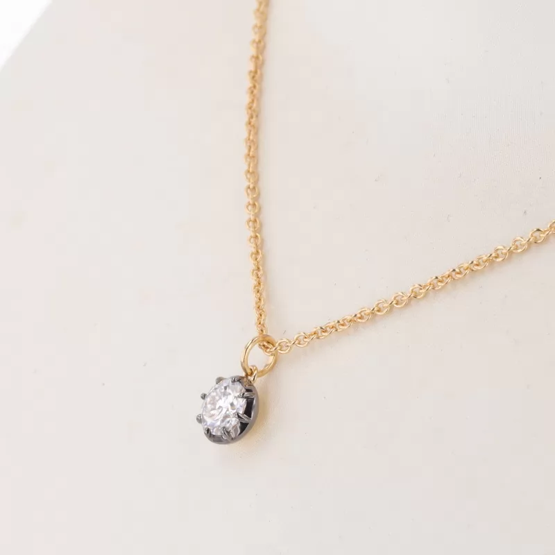 6.5mm Round Brilliant Cut Moissanite 18K Yellow Gold Diamond Pendant Necklace