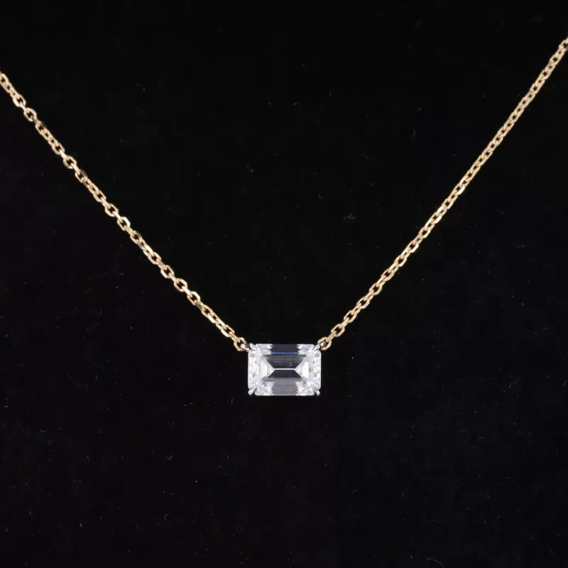 5×7mm Octagon Emerald Cut Moissanite 14K Yellow Gold Diamond Pendant Necklace