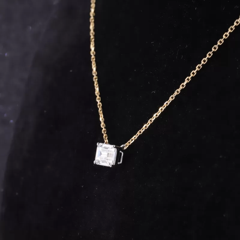 5×7mm Octagon Emerald Cut Moissanite 14K Gold Diamond Pendant Necklace