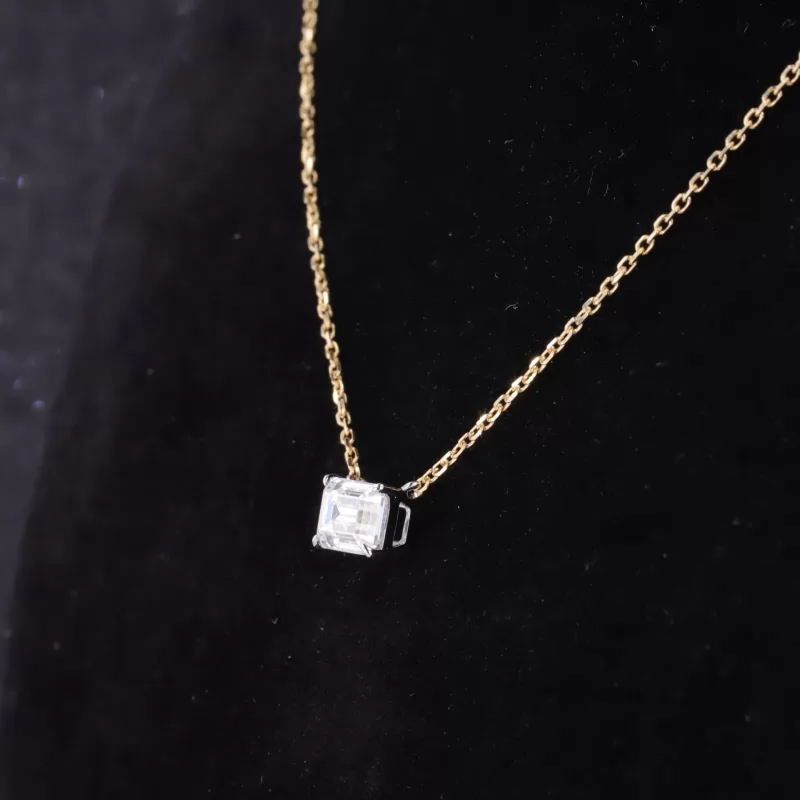 5×7mm Octagon Emerald Cut Moissanite 14K Yellow Gold Diamond Pendant Necklace