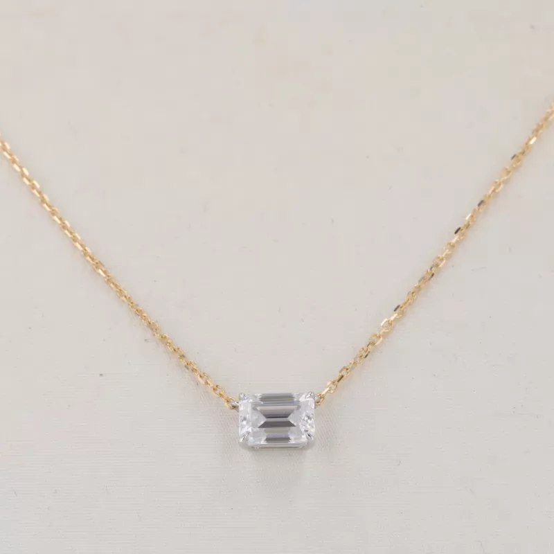 5×7mm Octagon Emerald Cut Moissanite 14K Yellow Gold Diamond Pendant Necklace