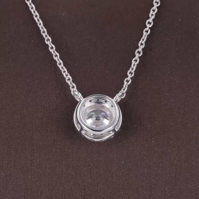 6.47mm Round Brilliant Cut Lab Grown Diamond Halo Set 14K White Gold Diamond Pendant Necklace