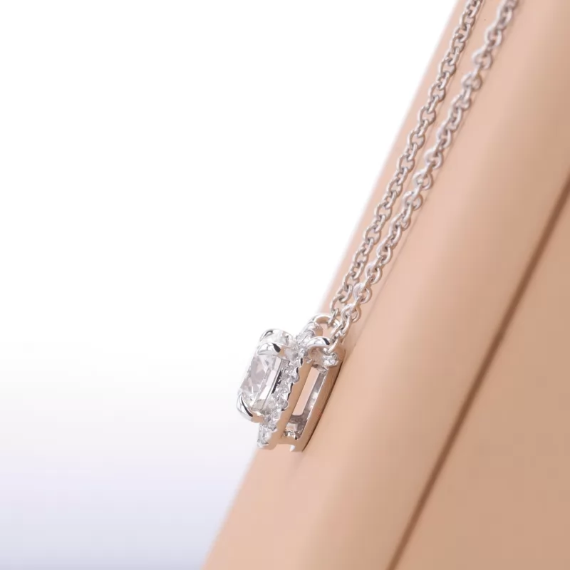 6.47mm Round Brilliant Cut Lab Grown Diamond Halo Set 14K White Gold Diamond Pendant Necklace