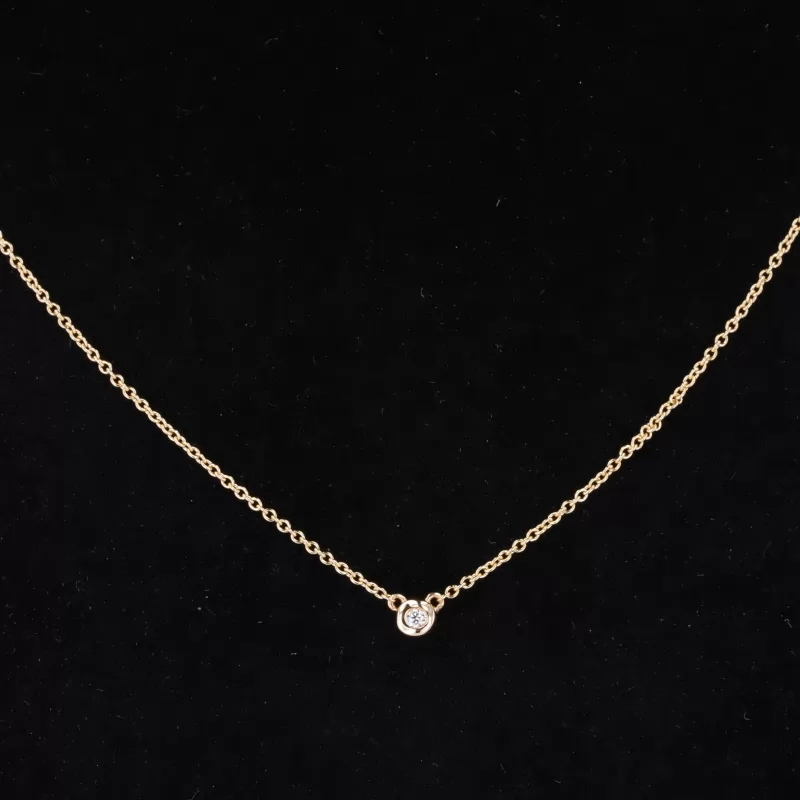 1.5mm Round Brilliant Cut Moissanite Bezel Set 14K Yellow Gold Diamond Pendant Necklace