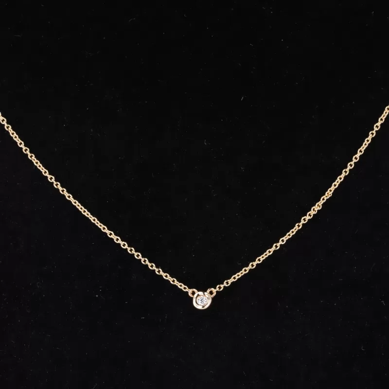 1.5mm Round Brilliant Cut Moissanite Bezel Set 14K Gold Diamond Pendant Necklace