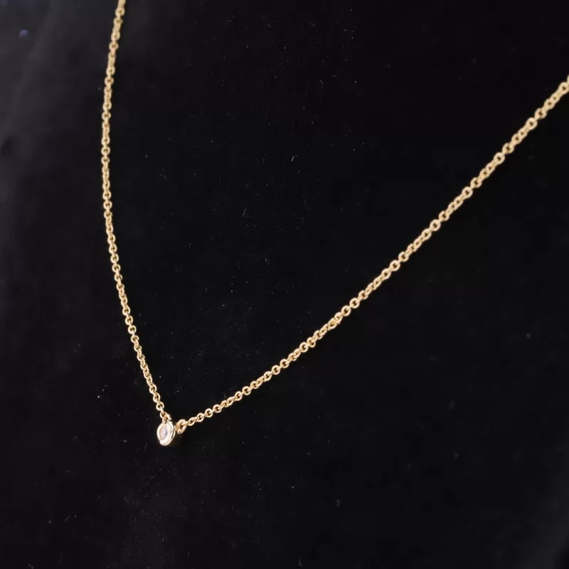 1.5mm Round Brilliant Cut Moissanite Bezel Set 14K Gold Diamond Pendant Necklace