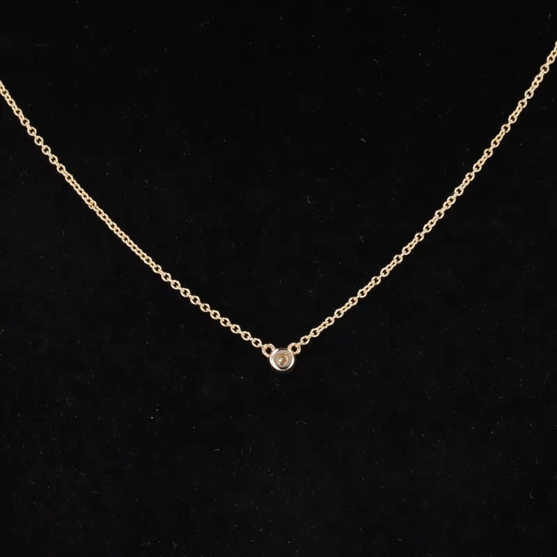1.5mm Round Brilliant Cut Moissanite Bezel Set 14K Gold Diamond Pendant Necklace