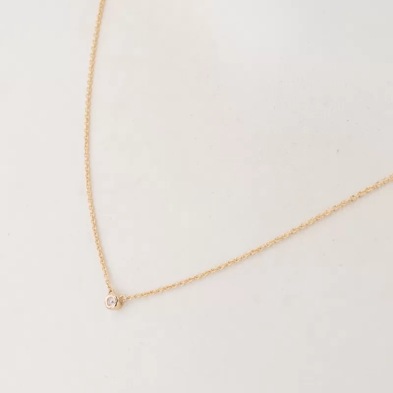 1.5mm Round Brilliant Cut Moissanite Bezel Set 14K Gold Diamond Pendant Necklace