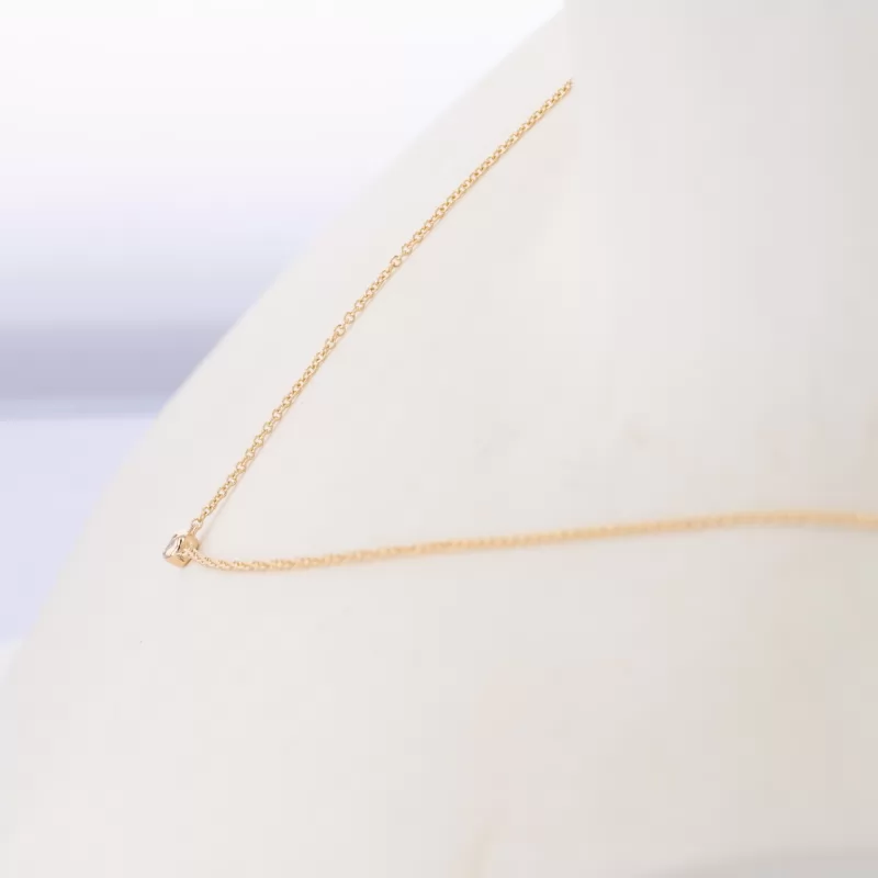 1.5mm Round Brilliant Cut Moissanite Bezel Set 14K Gold Diamond Pendant Necklace