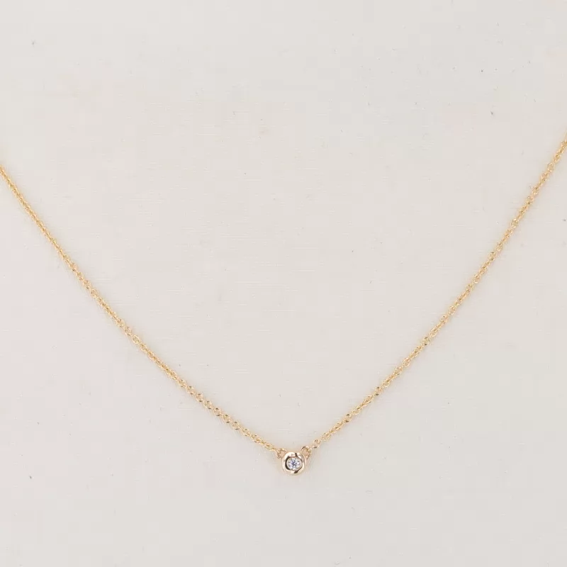 1.5mm Round Brilliant Cut Moissanite Bezel Set 14K Gold Diamond Pendant Necklace