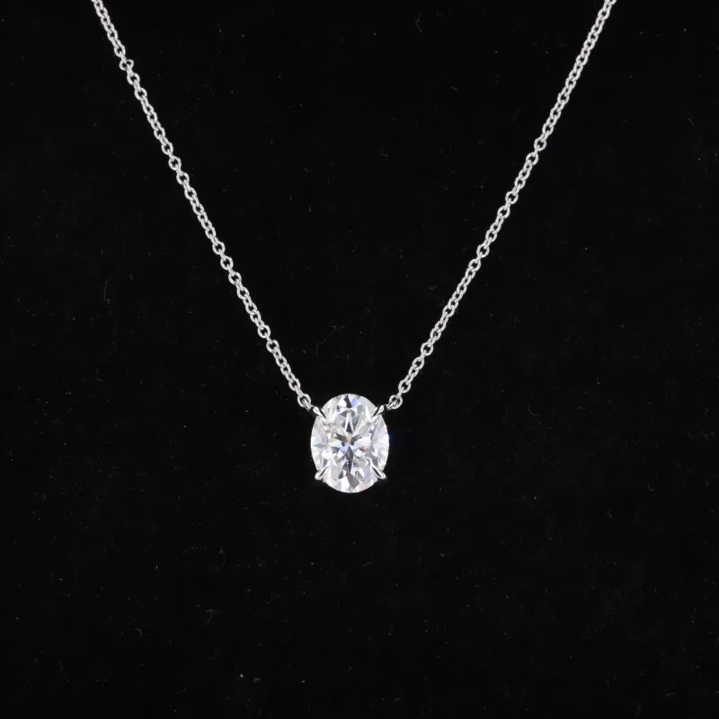 7×9mm Oval Cut Moissanite 14K White Gold Diamond Pendant Necklace