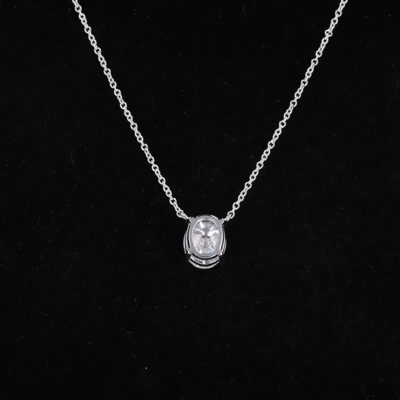 7×9mm Oval Cut Moissanite 14K White Gold Diamond Pendant Necklace