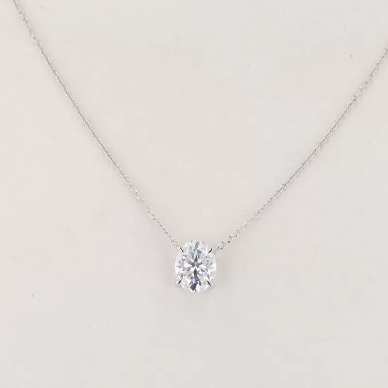 7×9mm Oval Cut Moissanite 14K White Gold Diamond Pendant Necklace